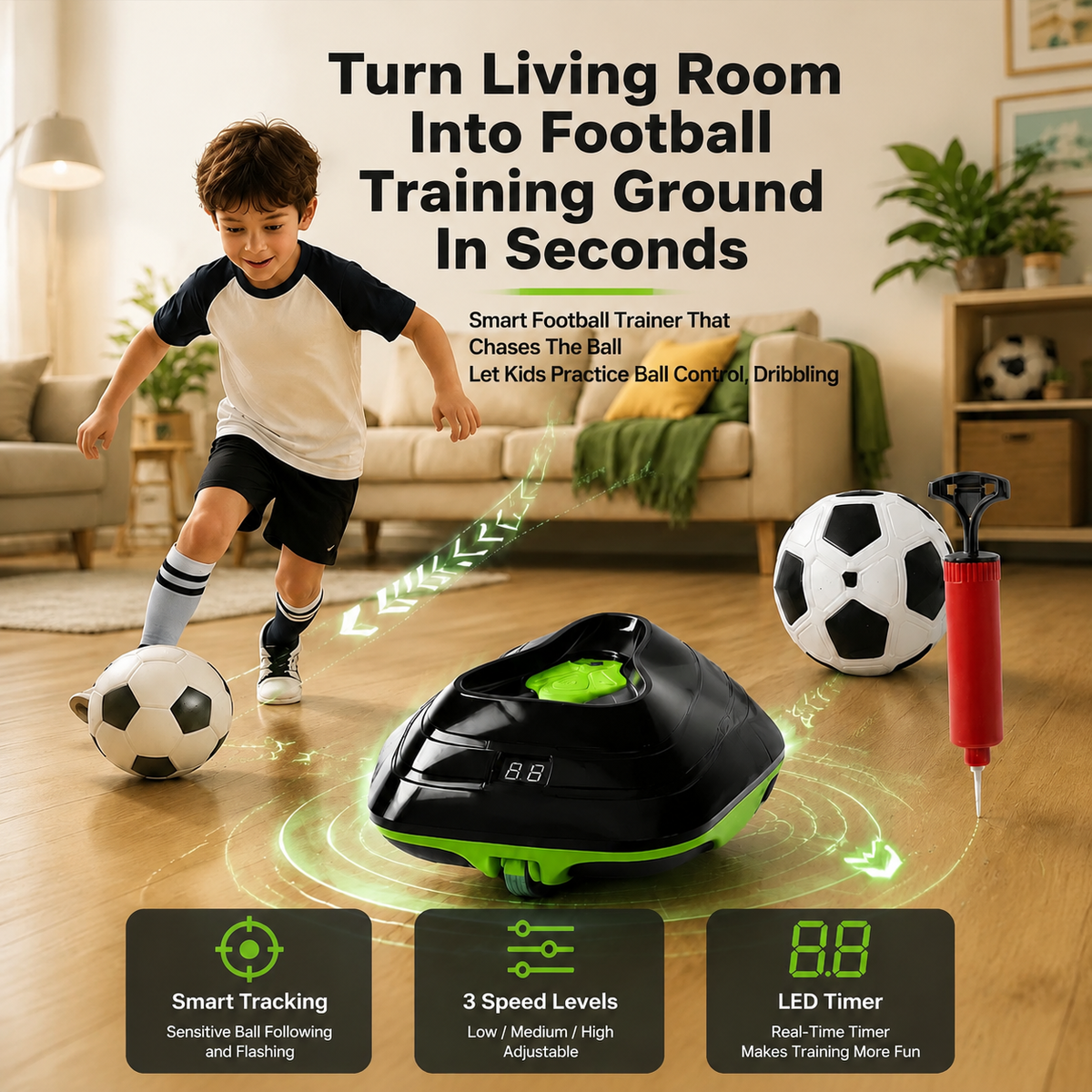 Automatic Ball-Chasing Soccer Robot, Youth Indoor Dribbling & Tackling Training Equipment, Parent-Child Interactive Toy