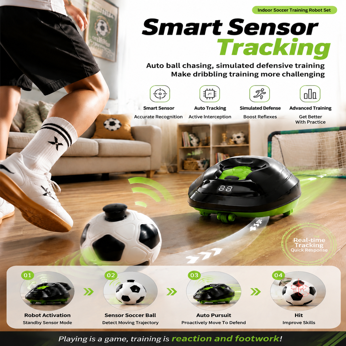 Automatic Ball-Chasing Soccer Robot, Youth Indoor Dribbling & Tackling Training Equipment, Parent-Child Interactive Toy