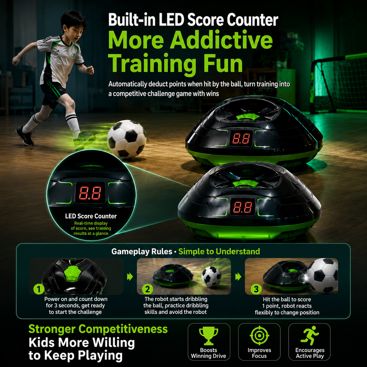 Automatic Ball-Chasing Soccer Robot, Youth Indoor Dribbling & Tackling Training Equipment, Parent-Child Interactive Toy