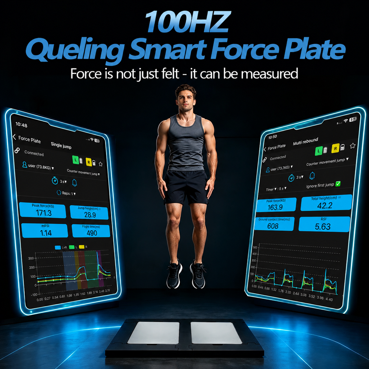 Queling  Vertical Jump Force Plate, 1 D Force Platform, CMJ Rehabilitation Assessment, Portable Large Surface, Peak Force