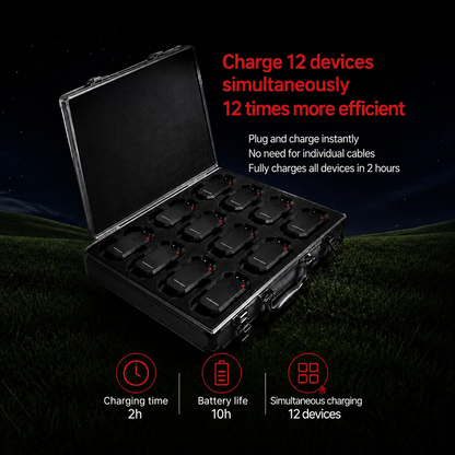 2026 12-Slot Aluminum Alloy Charging Case, 2-in-1 Charging & Storage, Bulk Fast Charging for GPS Trackers