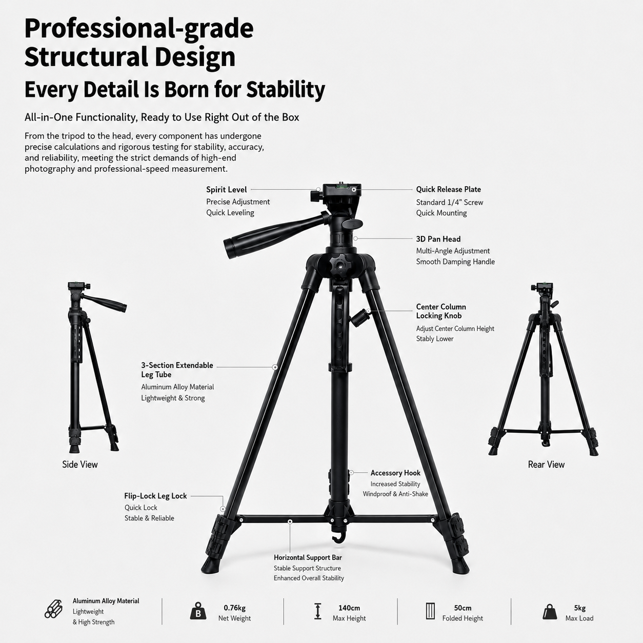 2026 queling Pull-Wire Tachometer Special Bracket, Aluminum Alloy Tripod, Multi-Angle Adjustable, Stable & Anti-Wobble