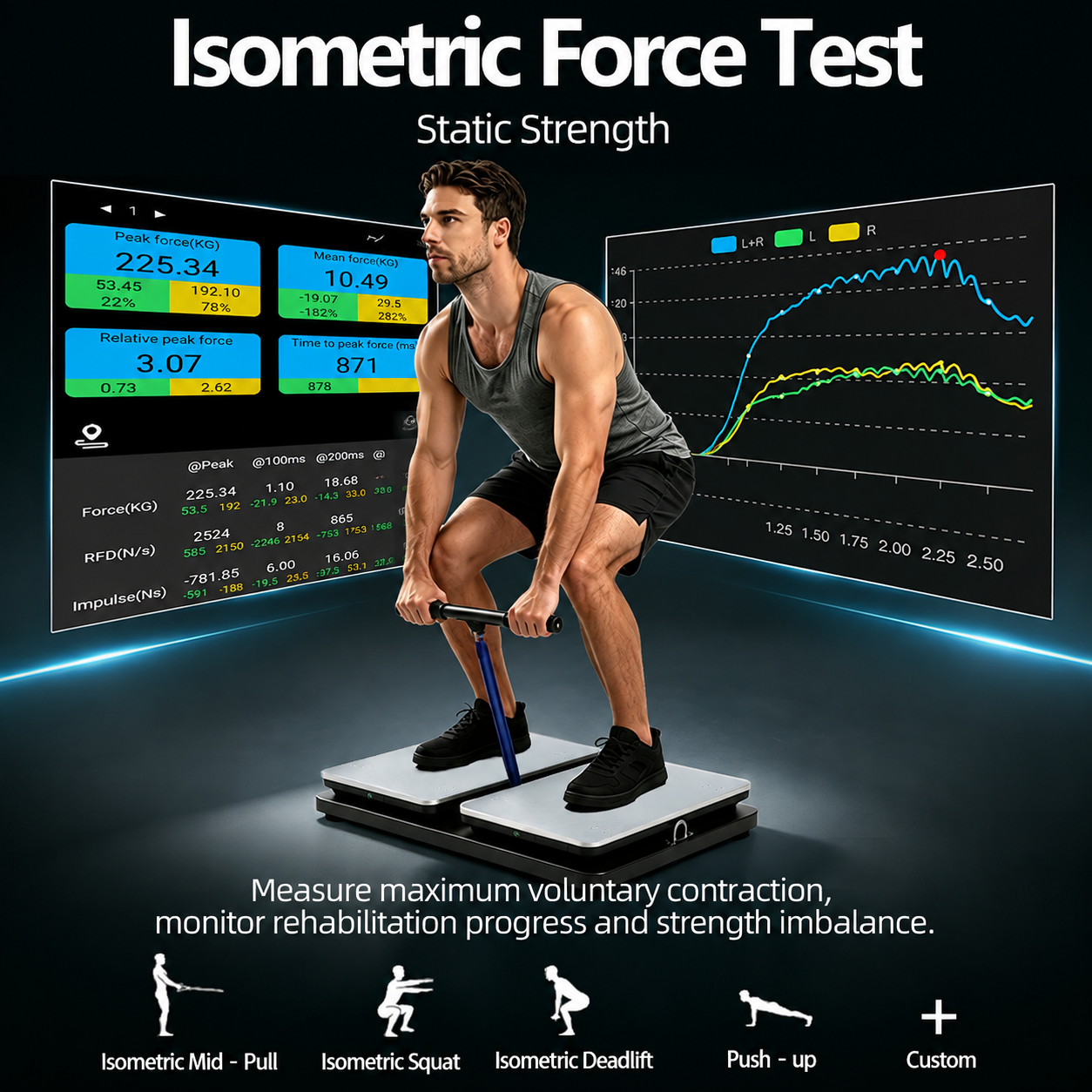 Queling  Vertical Jump Force Plate, 1 D Force Platform, CMJ Rehabilitation Assessment, Portable Large Surface, Peak Force
