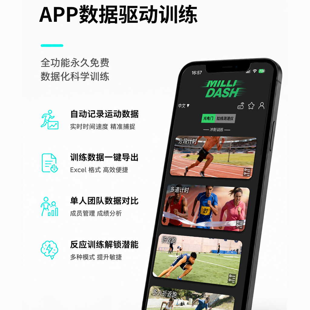 Smart Photoelectric Sprint Timer, 0.001s Precision, APP Data Export, Receiver Only, No Transmitter