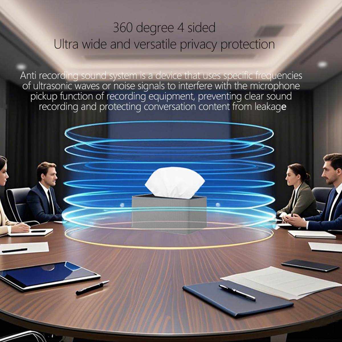 Anti-Recording Voice Recorder Blocker | Ultrasonic Privacy Protector Tissue Box Design for Meeting & Office